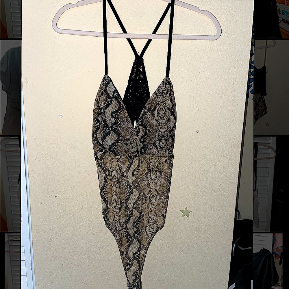 L snake print bodysuit with lace on the back